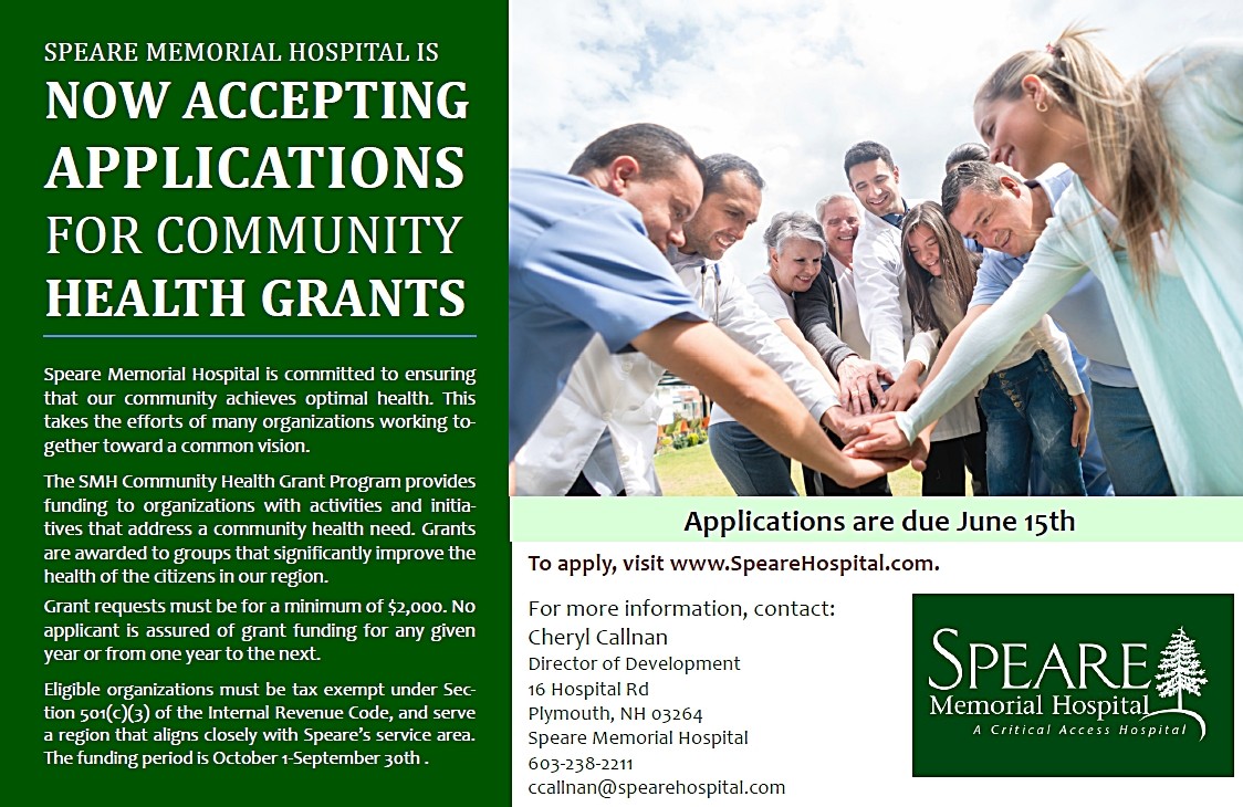 2017-ad Speare Memorial Hospital Now Accepting Applications for Community Health Grants