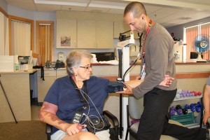 Craig monitoring vitals in Cardiac Rehab at Speare