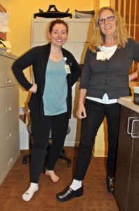 OB GYN staff team members at Speare helping raise awareness for PAD by wearing one white sock
