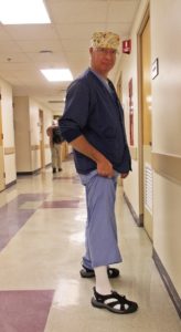 dr lyons at Speare helping raise awareness for PAD by wearing one white sock