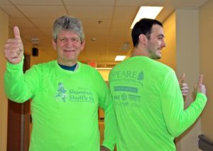 Shamrock Shuffle shirts front and back with sponsors
