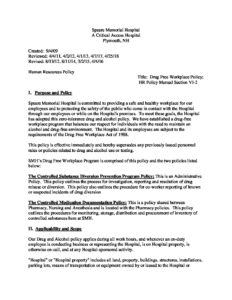 Drug Free Workplace Policy – Speare Memorial Hospital