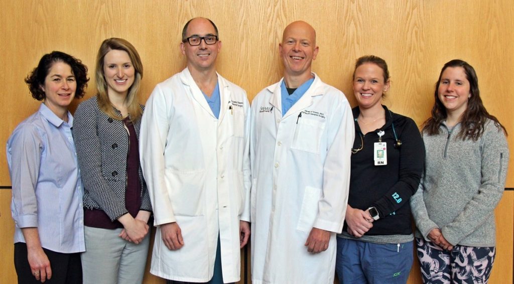 PHOTO (L R) Janette Gaumer, RD, LD, Ryanne Haskell, RD, LD, E. James Hanowell, DO, James Koren, MD, Lauren Sirignano, RN, BSN, Becky Chase MS, RCEP (for fb)