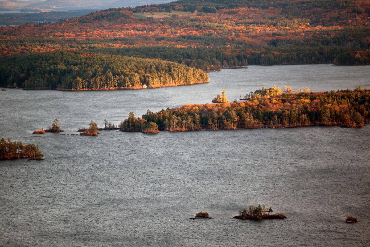 Mountains and Squam Lake in autumn
