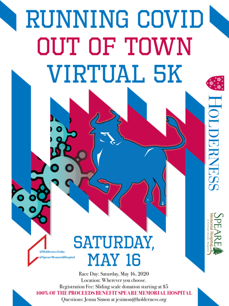 Running Covid out of Town Poster with Holderness School and Speare Memorial Hospital