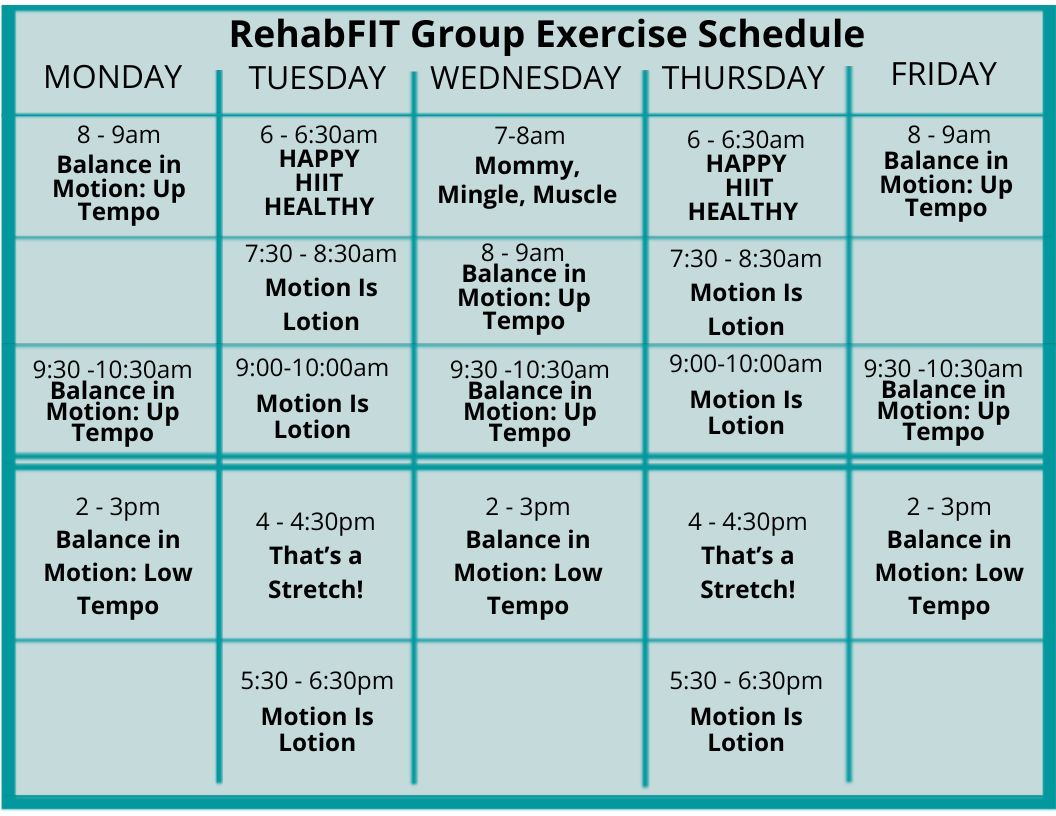 RehabFIT Class Schedule RehabFIT Group Exercise